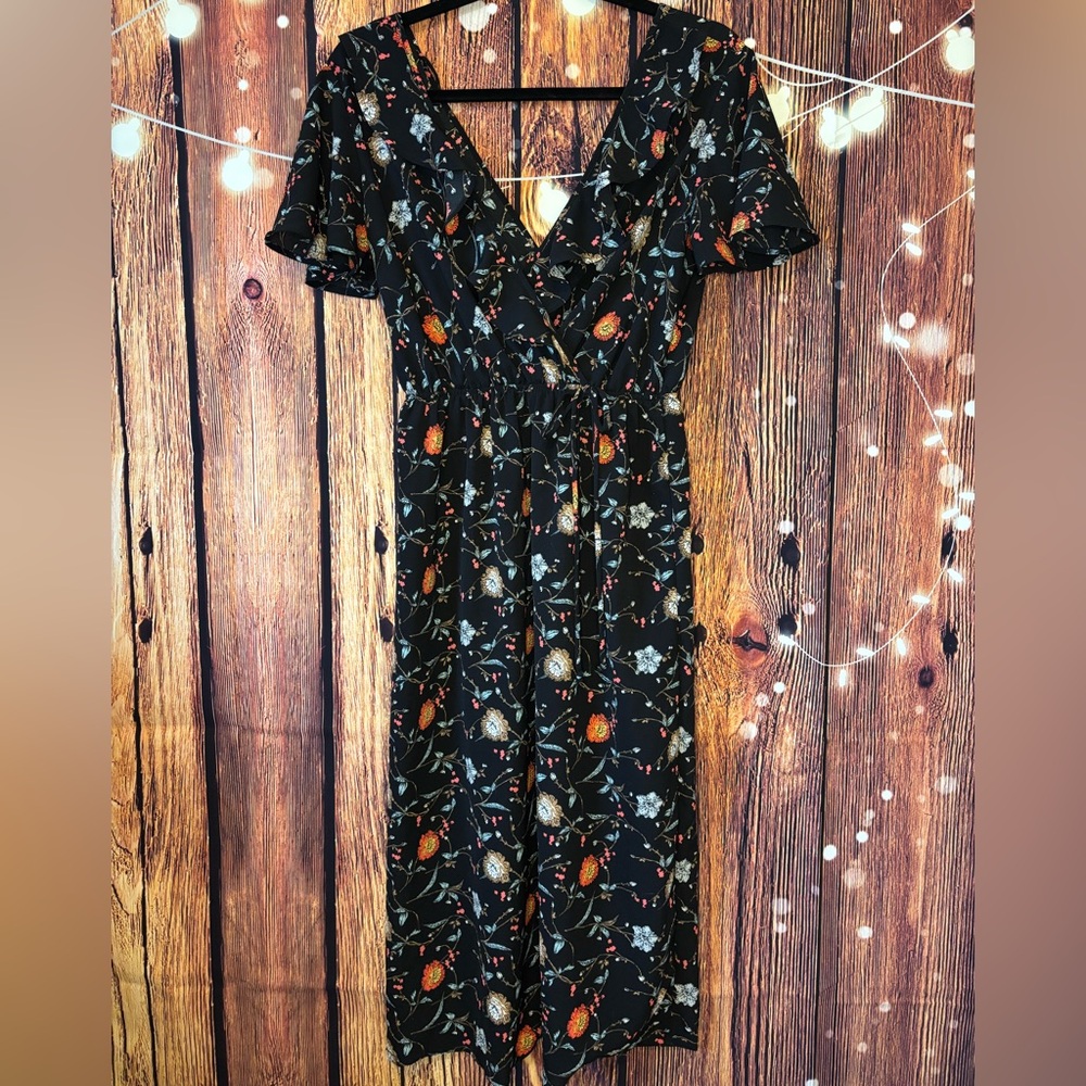 Monteau Black Dress with Floral Accents